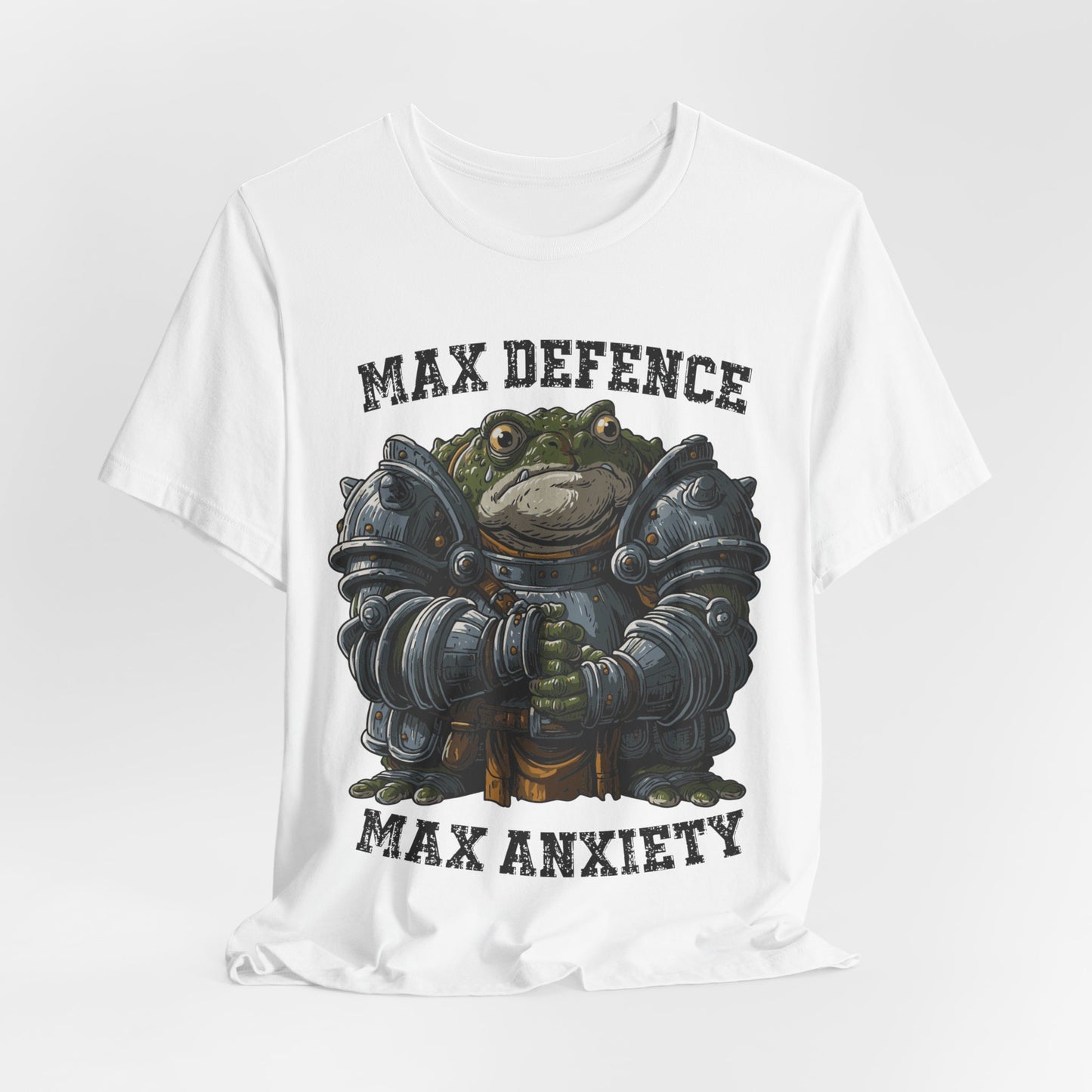 Anxiety Frog Graphic Tee — "Max Defence, Max Anxiety"