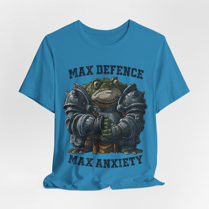 Anxiety Frog Graphic Tee — "Max Defence, Max Anxiety"