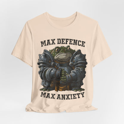 Anxiety Frog Graphic Tee — "Max Defence, Max Anxiety"