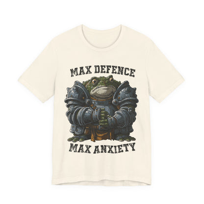 Anxiety Frog Graphic Tee — "Max Defence, Max Anxiety"