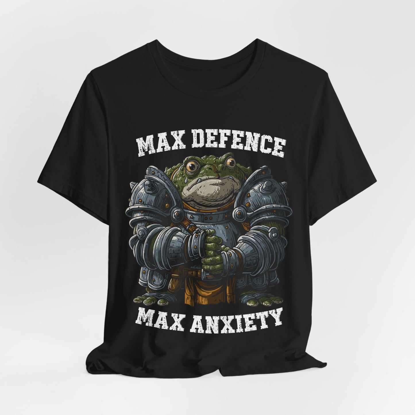Anxiety Frog Graphic Tee — "Max Defence, Max Anxiety"